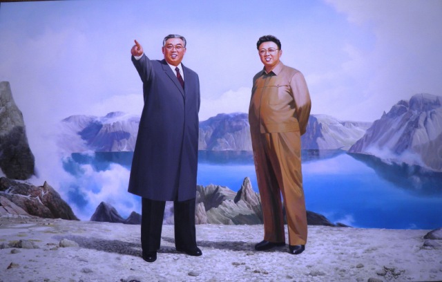 Propaganda picture: The Great Leader Kim Il Sung and the Dear Leader Kim Jong Il, on Mount Paektu.